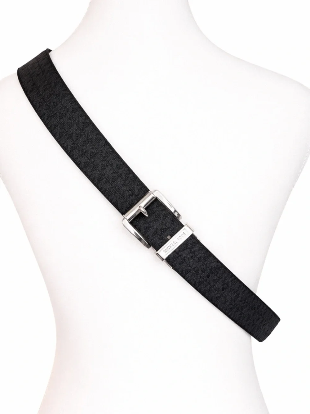 Michael Kors Reversible MK Monogram Belt Black Brown Silver Buckle XL NWT
